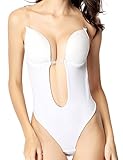 HOLYSNOW Plunging V-Neck Clear Straps Backless Thong Bodysuit