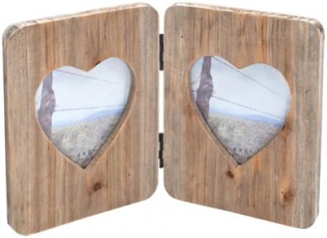 Wooden Heart Rustic Double Photo Frame