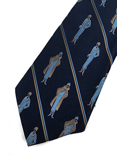 Lady Art Deco Vintage Tie - Jacquard Weave Wide Kipper Necktie Stripe Navy Blue