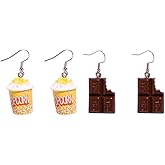 2 Pairs Creative Funny Resin Food Earrings Cartoon Popcorn Earrings Kawaii Chocolate Drop Dangle Earrings for Women