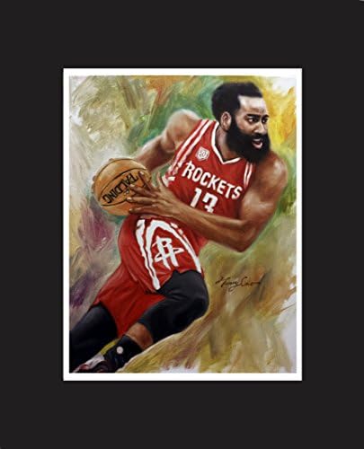 James Harden, top basketball player for Houston Rockets. Oil Painting Print 16 X 20" with mat.