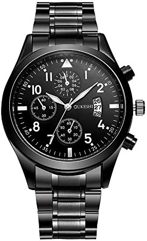 Hoomall Men's Wrist Watch Analogue Quartz Waterproof Stainless Steel Wristwatch Business Casual Dress Watch Black
