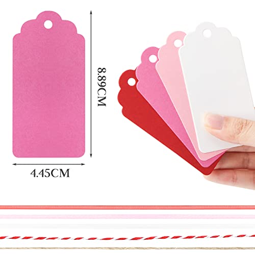 HAKACC 200 PCS Colour Gift Tags Set, Red Pink White Hanging Tags Labels with String, Heart Hole Punch for Gifts Arts and Crafts Wedding Birthday Holiday