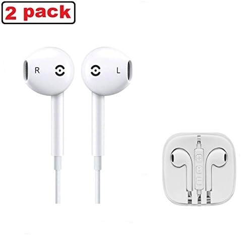 2 PACK 3.5mm Zaili Earphones/Earbuds/Headphones with Stereo Mic &amp; Remote Control for apple iPhone 6s/6s Plus/6/6 Plus/5/5S/5c/SE,iPad,iPod.[White]