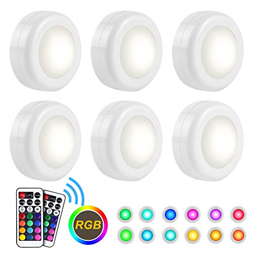 Wireless LED Puck Light 6 Pack With Remote Control, RGB Color Changing LED Under Cabinet Lighting, Closet Light, Battery Powered Lights, Under Counter Lighting, Stick On Lights-Small Size 3xAAABattery