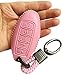 Alegender Leather Pink 5Btn Key Cover Case Fob Protector Fits for 2017 2018 2019 2020 Nissan Rogue Maxima Altima Sedan Pathfinder