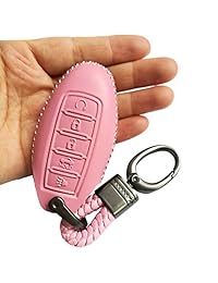 Alegender Fit para 2017 2018 Nissan Rogue Maxima Altima Sedan Pathfinder 5 Botones Fob Control Remoto Coser Mano Funda de Cuero Key Cover Funda Funda Funda Funda Funda Funda de Piel Titular