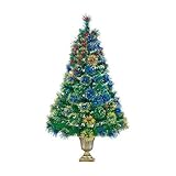 NOMA 4-Foot Pre-lit Fiber Optic Christmas Tree | LED Color-Changing Lights | Gold Glitter Tips & Potted Base