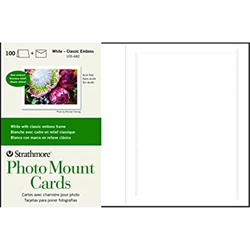 Strathmore Cartões de montagem para fotos, brancos com borda clássica, 12,7 x 17,5 cm, pacote com 100, envelopes incluĂdos - cartões de felicitações em branco para casamentos, eventos, aniversários