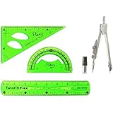 Math Protractors Plastic Protractor 180 Degrees,Clear,Ruler,Triangular Ruler and Stainless Steel Drawing Compass,Total 4 Pieces
