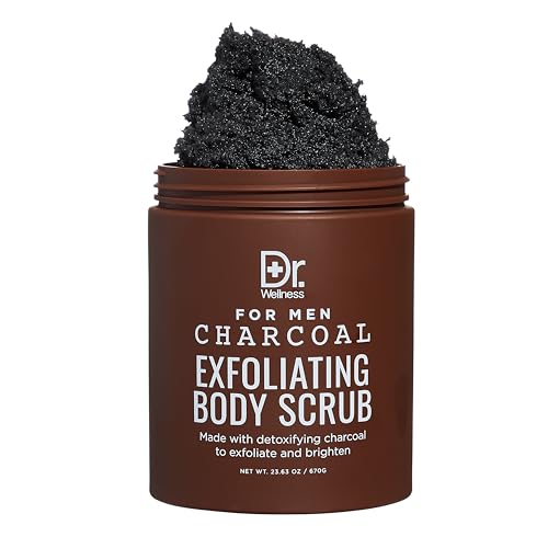 Dr. Wellness Body Scrub for Men- Ultimate Exfoliating Scrub Infused with Charcoal, Men’s Body Wash in Jar with Twist Top, 23 oz, For All Skin Types