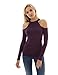 PattyBoutik Women Halter Cold Shoulder Keyhole Back Blouse (Dark Purple Small)