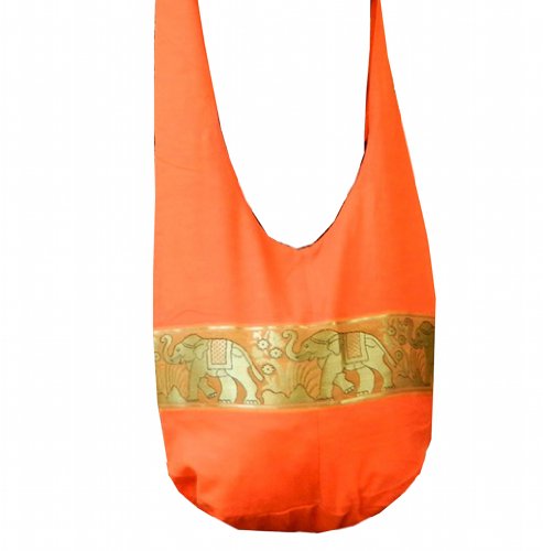 BTP! Thai Sling Crossbody Messenger Bag Purse Hippie Hobo Marching Elephant Banner Medium Orange YC1