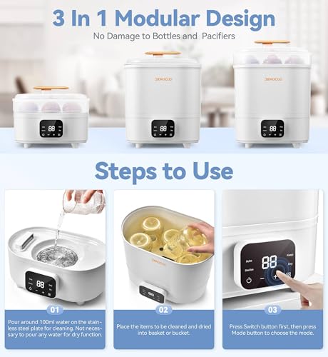 Dxmocos Baby Bottle Sterilizer and Dryer, 4-in-1 Electric Steam Sterilizer with LED Touch Screen, Auto Drying & Storage, BPA-Free, Fits Bottles & Accessories