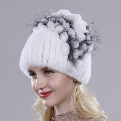 Amazon Co Jp 帽子 女性本物正規品レッキス毛皮帽子ロシアの冬ニットレアルレックスラビットファーハット女性レアルラビットフォックスファーskulliesビーニー Sgsjp Color White And Black 1 ホーム キッチン