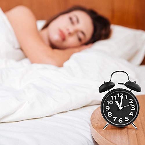 Kimdio 4'' Twin Bell Vintage Alarm Clock with Backlight, Metal Frame Stereoscopic Dial, Battery Operated Travel Clock, Desk Table Clock for Kids, Home, Office etc. (Black) - Thumbnail 7