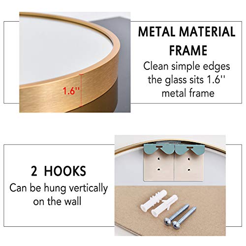 PexFix Round Wall Mirror, 36-Inch Modern Aluminum Alloy Frame Beveled Accent Wall-Mounted Decorative Mirror for Bedroom, Vanity Washrooms, Living Room & Entryway (Titanium Gold)