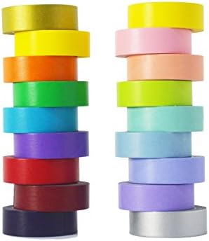 Washi Tape set 18 rolls by Tanpopo Art -Pastel Collection | Creamy Pastel Full Colored tapes in rainbow Colors