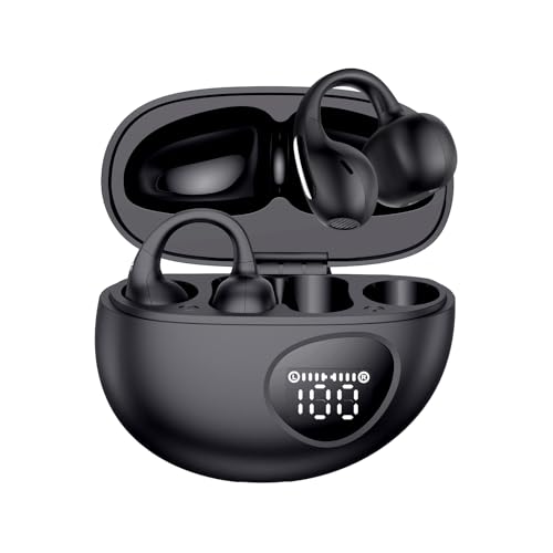 Clip Earbuds Open Ear Headphones Wireless Earphones Bluetooth 6.0, 12mm Dynamic Drivers, 25 Hours Sports Ear buds, Air Conduction Headphones Compatible with iPhone & Android, Black