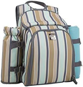 Country Picnic Backpack with Bottle Holder and Blanket for 4 Person - Green