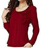 C2U Women Pullover Elegant Wave Flouncing Long Sleeve Chiffon Shirt