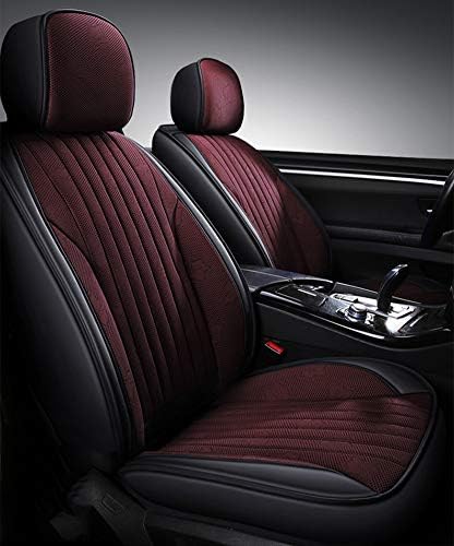 ZJYHYF Car Seat Cover, Universal Leather Linen Car Seat Cover, Car Seat Protection Pad 5 Seats Fashion Car Seat Cushion Four Seasons Universal Cushion All-Inclusive Seat Cover Car Mat,redwine