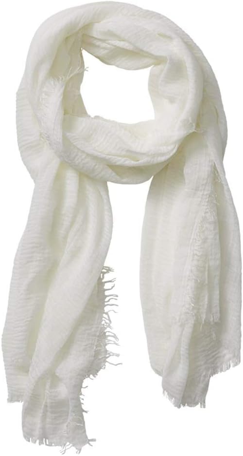 Photo 1 of guiyal Cotton Blend Crinkle Vintage Soft Scarf with Fringed Edges,linen scarf,shawl,travel ?White scarf