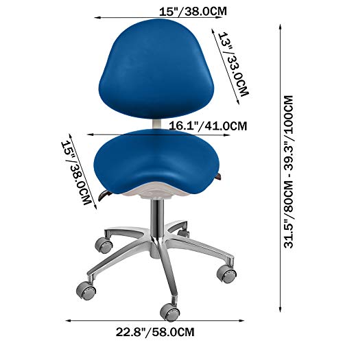 Happybuy Standard Dental Mobile Chair Saddle Doctor's Stool PU Leather Dentist Chair Dental Stool Height Adjustable for Dentists and Office (Blue)