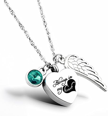 Cremation Jewelry Always in my heart Urn Memorial Necklace for Ashes keepsake Birthstone Jewelry (May)