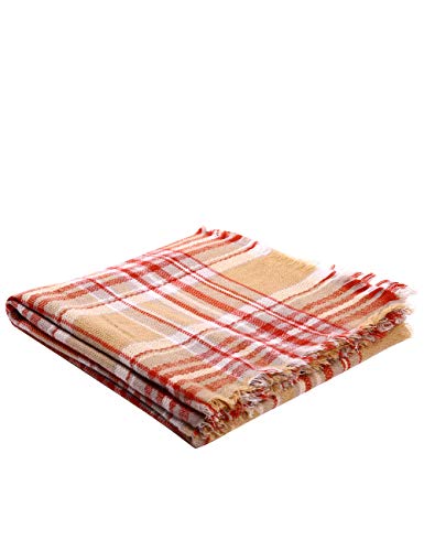 Bess Bridal Women's Plaid Blanket Winter Scarf Warm Cozy Tartan Wrap Oversized Shawl Cape - Thumbnail 5