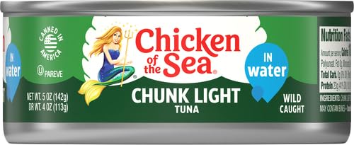 CHICKEN OF THE SEA CHUNK LIGHT TUNA IN WATER, WILD CAUGHT TUNA, 5-OUNCE CAN (PACK OF 1)