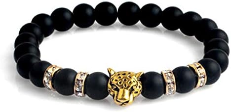 MHOOOA Natural Stone Beads Men Bracelets Luck Charm Matte Black Natural Stone Beads Onyx Stone Matt Tiger Leopard Bracelets For Men