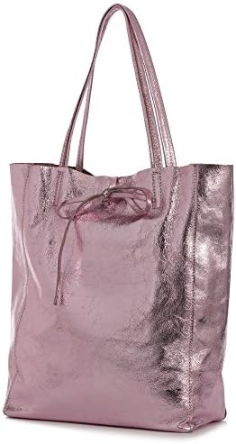 Astrid by "LiaTalia" Womens Girls Genuine Italian Soft Leather Leightweight Large Hobo Tote Shopper Shoulder Handbag Bag - [Metallic Baby Pink]