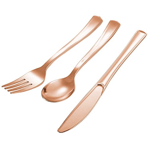 Plastic Dinnerware Set â€“ 108-Piece Rose Gold Silverware Set, Disposable Silverware Cutlery Set for Parties, Weddings, Birthday Decorations, Includes 36 Forks, 36 Knives, 36 Spoons