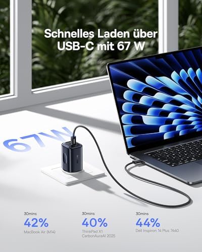 Picogo USB C Ladegerät 67W, Mini 3-Ports USB C Netzteil, PD Ladegerät mit PPS, GaN Schnellladegerät kompatibel mit iPhone 17/16/15/14 Air Pro Max, MacBook Pro/Air, iPad, Laptop,Galaxy S25