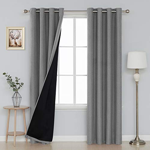 Deconovo Faux Linen Total Blackout Curtains Grommet Top Energy