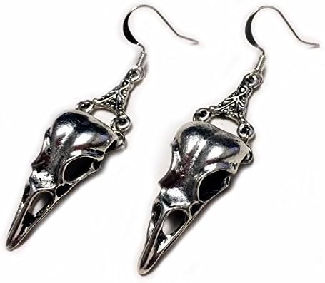 Silver Raven Skull Earrings