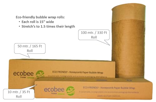 ecobee Think Green Eco-friendly Bubble wrap | HoneyComb paper for protective packaging with cushioning | wrapping fragile items, gifts & supplies | 15" x 165 feet (Usable 250 feet)), HC-BR-15