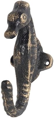 Distressed Black Finish Cast Iron Seahorse Wall Hook 4 1/2 Inches Tall