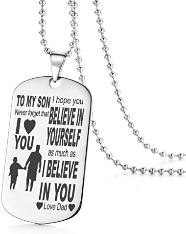 To My Son I Hope You Believe Love Dad Daddy Father Dog Tag Necklace Pendant Military Air Force Navy Coast Guard Ball Chain Gift Best Birthday Graduation Stainless