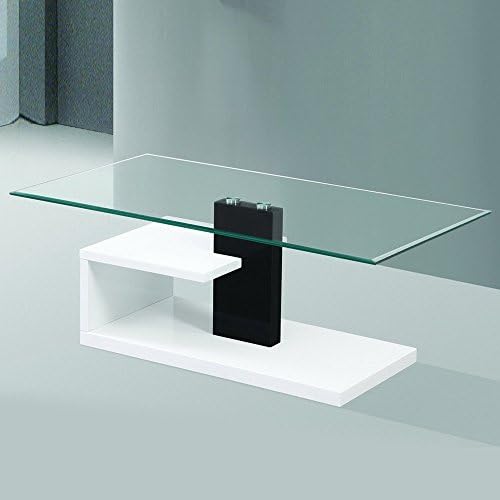 Gravity Decor Modern Tempered Glass Coffee Table with Black &amp; White Glossy Stylish Base