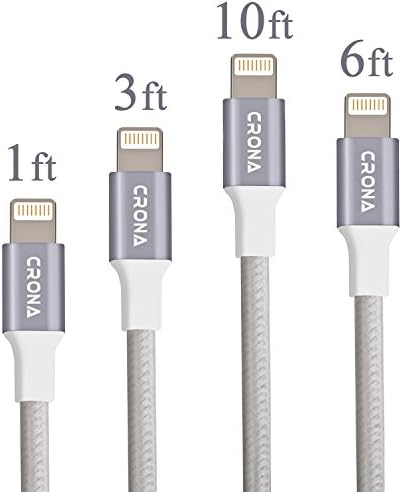 CRONA Lightning Cable iPhone 6 Charger 4Pack (1ft,3ft,6ft,10ft) Perfect Lengths Combination Durable and Fast Charging Cable for iPhone 7/7+/6/6+/6s/6s+/5/5s/5c/SE, iPad and More (Space Gray)