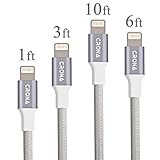 CRONA Lightning Cable iPhone 6 Charger 4Pack (1ft,3ft,6ft,10ft) Perfect Lengths Combination Durable and Fast Charging Cable for iPhone 7/7+/6/6+/6s/6s+/5/5s/5c/SE, iPad and More (Space Gray)