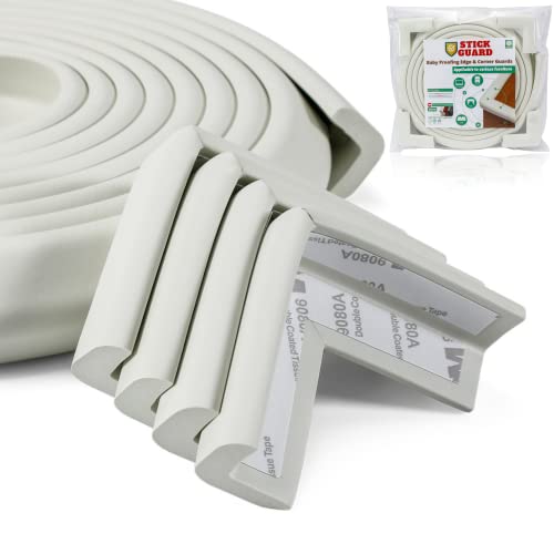 StickGuard Baby Safety Corner Guard, Table Edge Corner Protector Strip for Kids, Baby Proofing Foam for Furniture Edges & Corner Guard Cushion Set Child Protection Bumper Strip - 4 Meters (White)