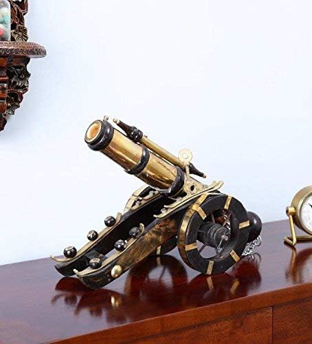 Wood & Brass Miniature Cannon/Tope | for Home Décor & Living Room | Wooden Showpiece | Gift Set