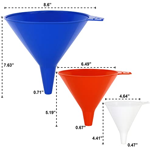 KarZone Oil Funnel Set Pack of 3 Differently Sized Plastic Funnels for Automotive Use, Gas