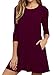 VIISHOW Women's Casual Plain Simple T-shirt Loose Pocket Dress With Pockets Wine red M