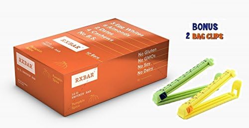 RxBar Real Food Pumpkin Spice Protein Bar, 1.83 Ounce (Pack of 12) Plus 2 Food Storage Bag Clips Free!