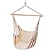 POPCLEAR Hammock Chair Hanging Rope Swing, 330 Pound Capacity, Hanging Chair with Cotton Rope for Indoor, Outdoor, Home, Patio, Deck, Yard, Garden,2 Seat Cushions Included with Hanging Kit (Beige)
