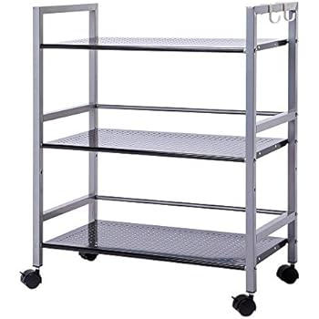 SINGAYE 3-Tier Kitchen Shelf Shelving unitStorage Cart with Wheels, Rolling Cart Multifunction Utility Cart on Square Tube,55 lbs Weight Capacity, Silver